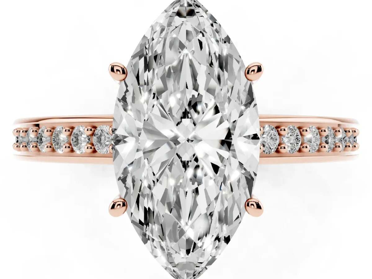 Marquise Cut Solitaire Pavé Band Prong Setting Ring Rose gold