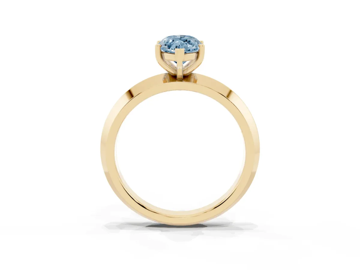 Fancy Blue Marquise Cut Cut Solitaire Engagement Ring with Flat Band and Four-Prong Setting Yellow gold