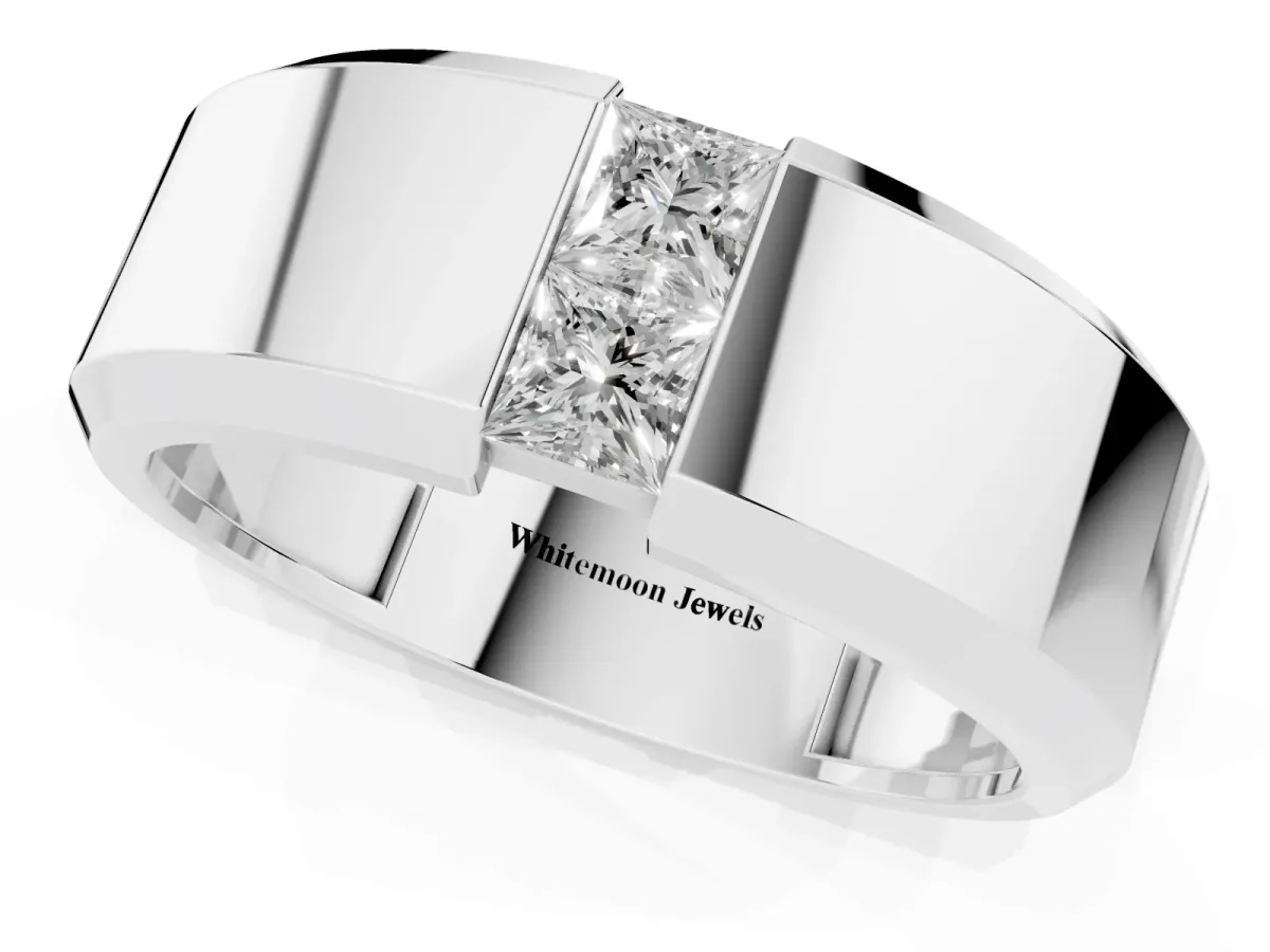 Princess Diamond Two-Stone Mens Band Platinum