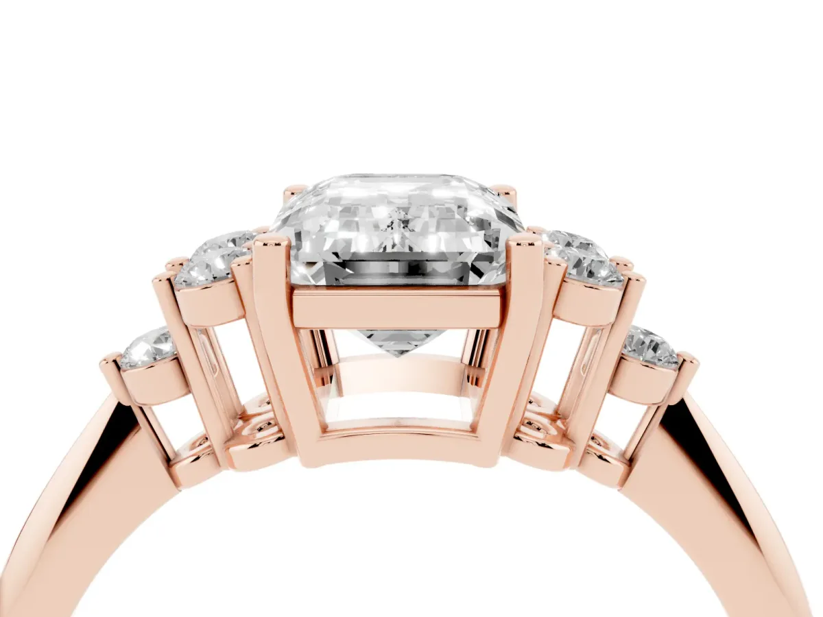 Emerald Cut Cut Diamond Cluster Ring with Solitaire Band and Four-Prong Setting Rose gold