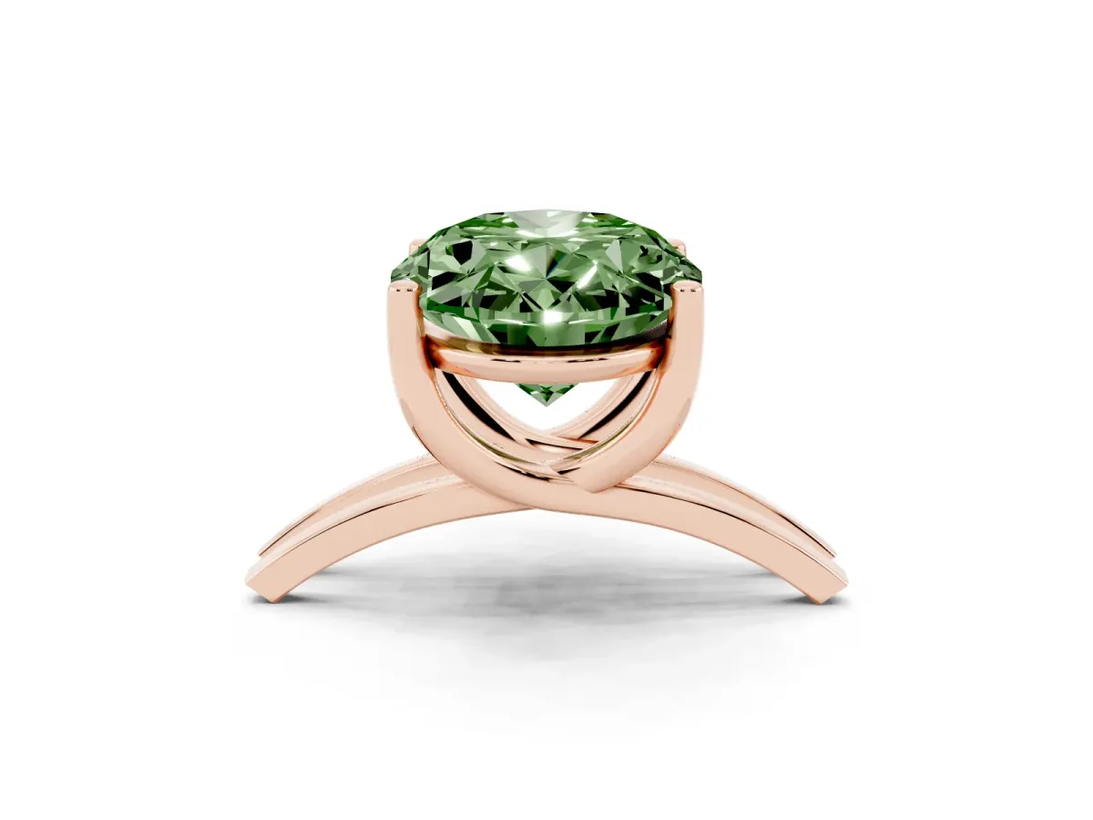 Fancy Green Oval Cut Cut Diamond Solitaire Engagement Ring with Tapered Plain Band and Four-Prong Setting Rose gold