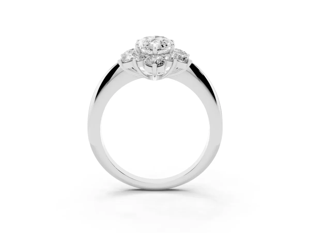 Marquise Cut Diamond Cluster Halo Ring with Solitaire Band and Four-Prong Setting Platinum