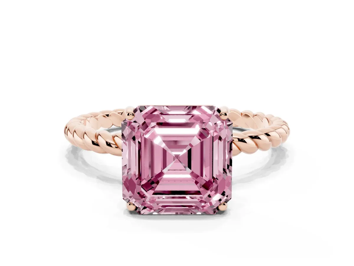 Fancy Pink Asscher Cut Solitaire Twisted Band 4-Prong Ring Rose gold