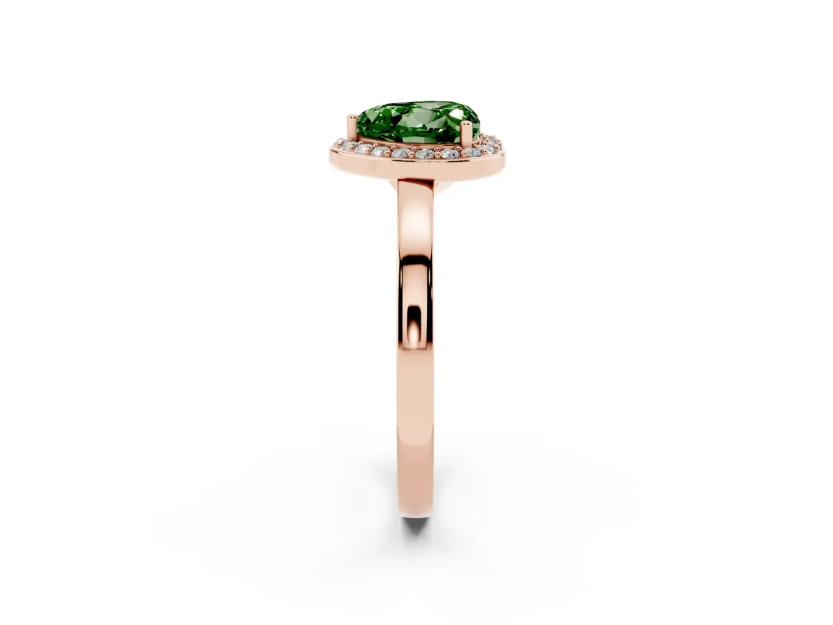 Fancy Green Heart Cut Halo Diamond Ring with Solitaire Band and Prong Setting Rose gold