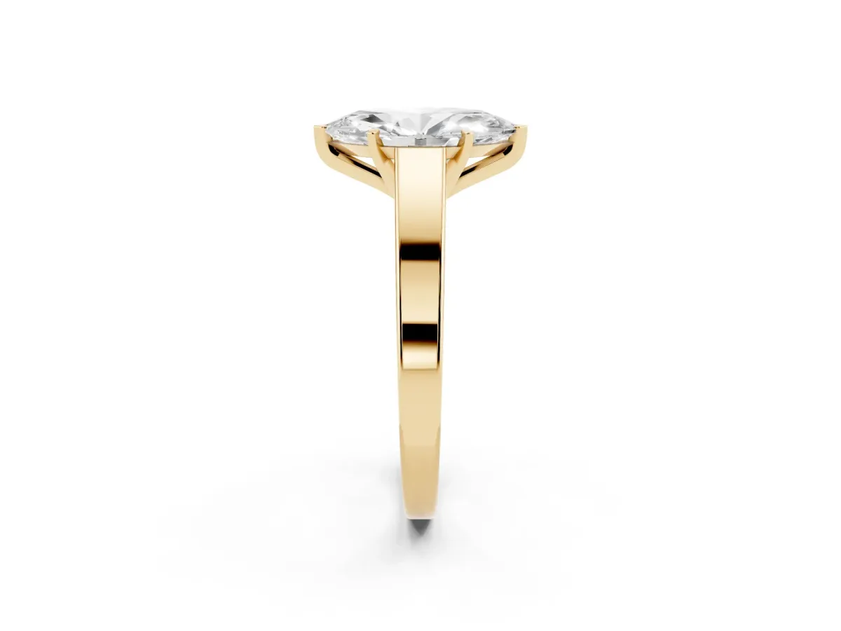 Marquise Cut Solitaire Engagement Ring with Four-Prong Setting and Tapered Band Yellow gold
