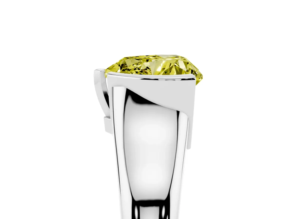 Fancy Yellow Heart Cut Solitaire Tension Set Diamond Ring with Split Shank Band Platinum