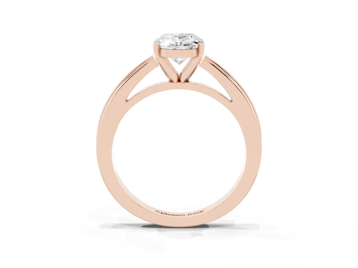 Oval Cut Solitaire Diamond Ring with Four-Prong Setting and Classic Band Rose gold