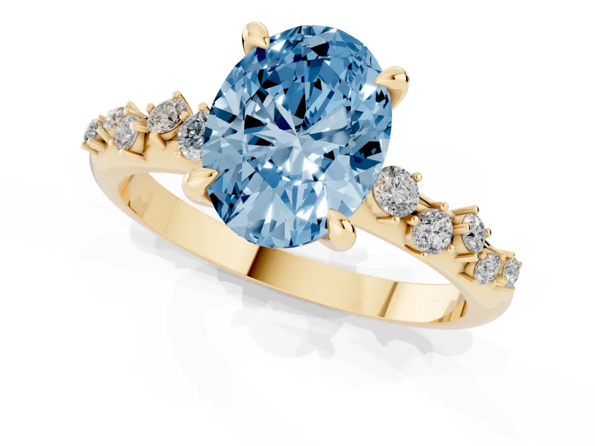 Fancy Blue Oval Cut Cut Diamond Vine Band with Four-Prong Setting Yellow gold