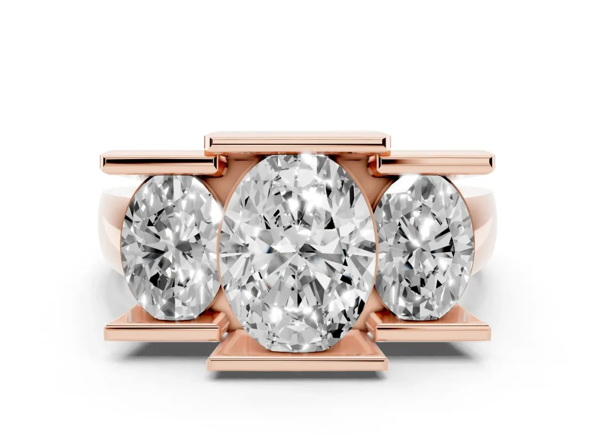 Three Stone Oval Cut Cut Channel Set Diamond Ring Rose gold