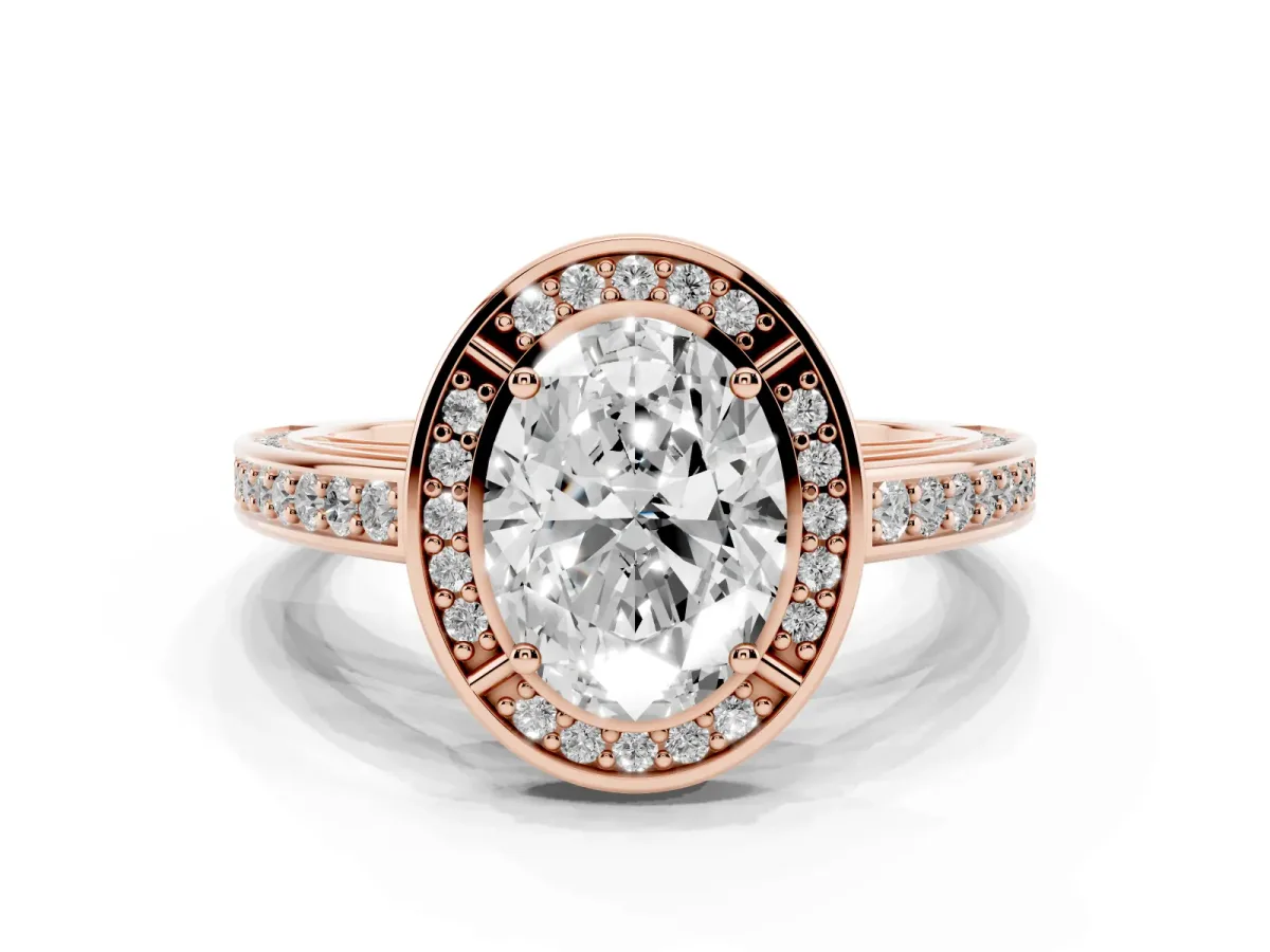 Oval Cut Cut Halo Pave Split Shank Prong Setting Ring Rose gold