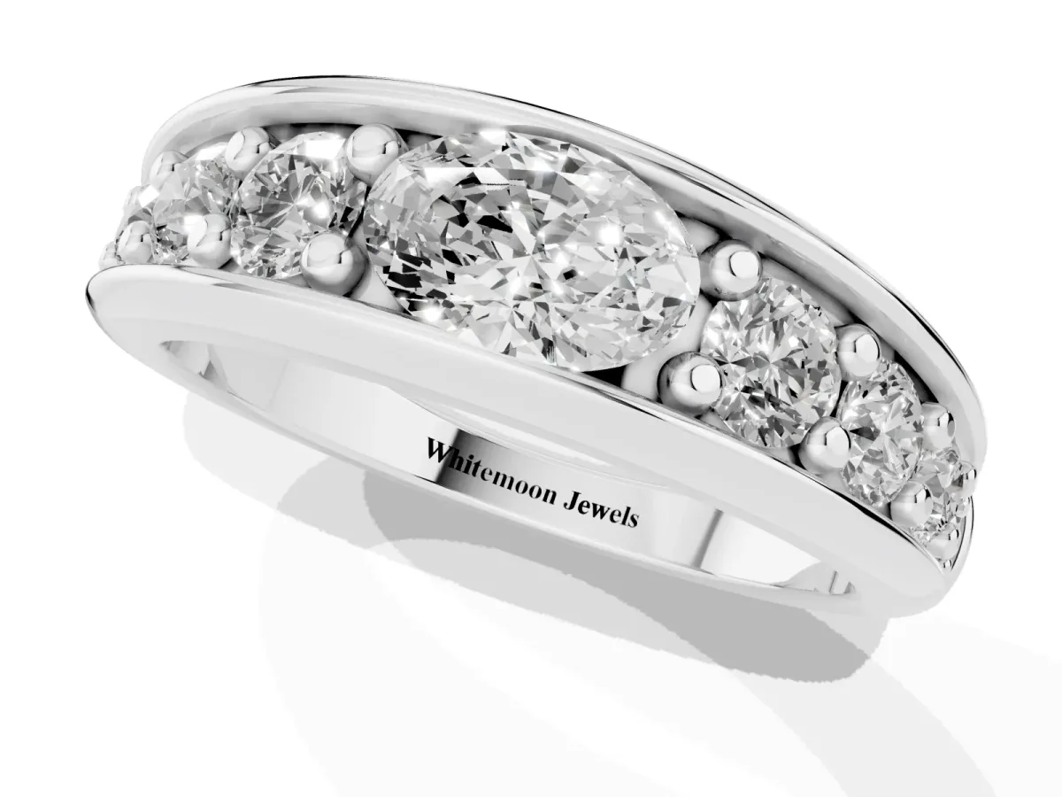 Oval Diamond Mens Ring with Round Diamond Accents Silver