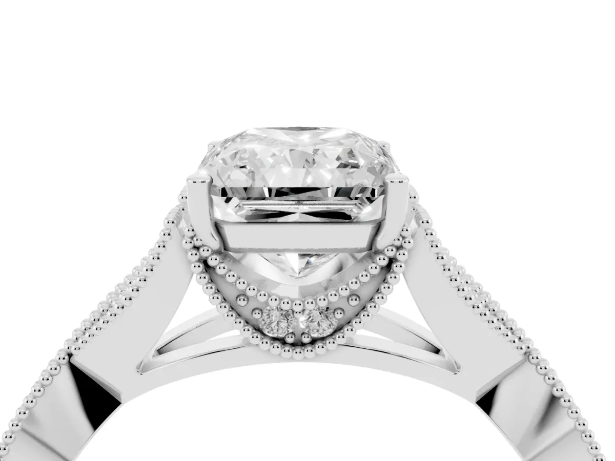Radiant Cut Cut Diamond Twisted Band with Milgrain Pave Setting and Four-Prong Setting Silver