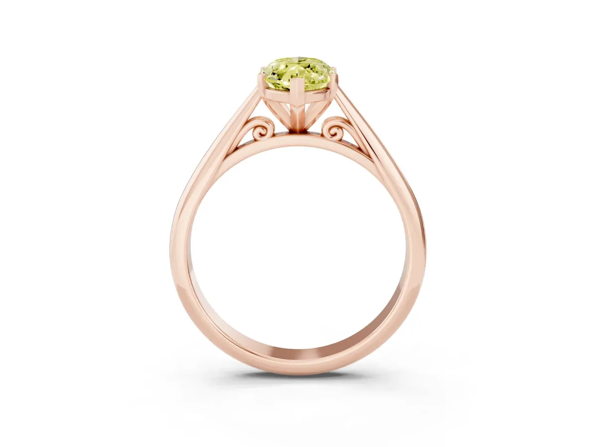 Fancy Yellow Marquise Cut Diamond Solitaire Engagement Ring with Cathedral Setting and Four-Prong Mount Rose gold