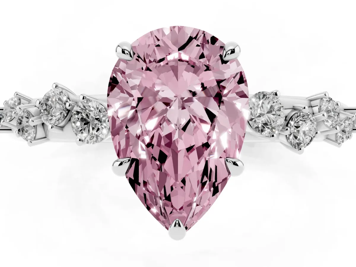 Fancy Pink Pear Cut Diamond Cluster Prong-Set Solitaire Ring White gold