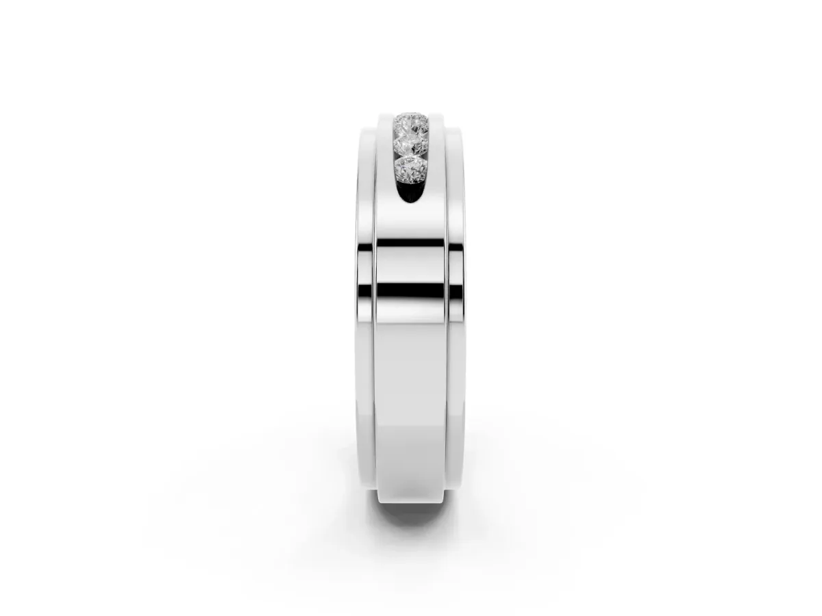 Round Diamond Seven-Stone Channel Set Mens Band Silver