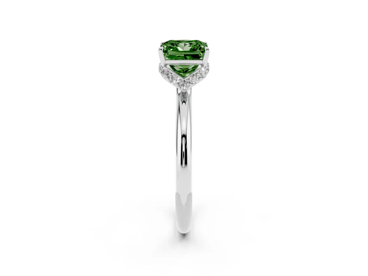 Fancy Green Princess Cut Brilliant Solitaire Engagement Ring with Six-Prong Setting and Classic Band Silver