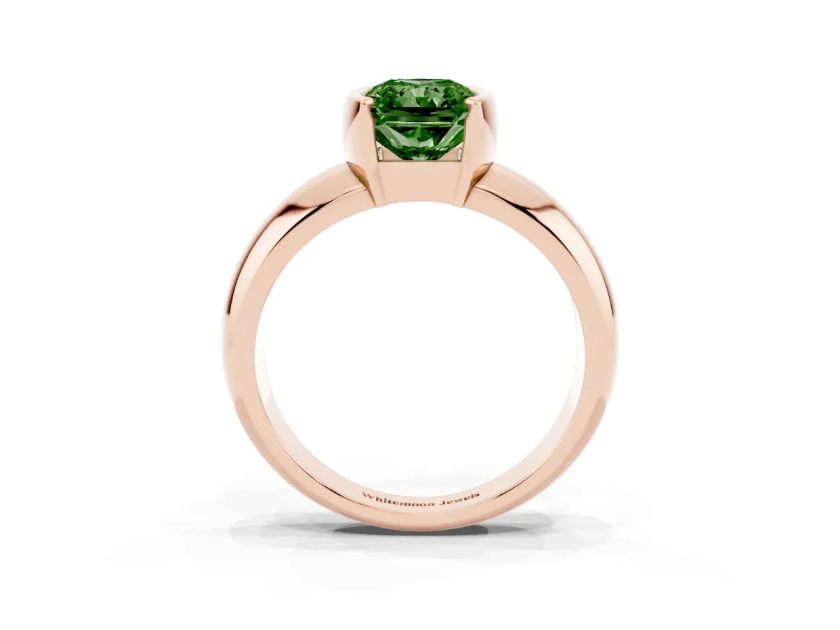 Fancy Green Radiant Cut Solitaire Tension Set Diamond Ring with Wide Band Rose gold