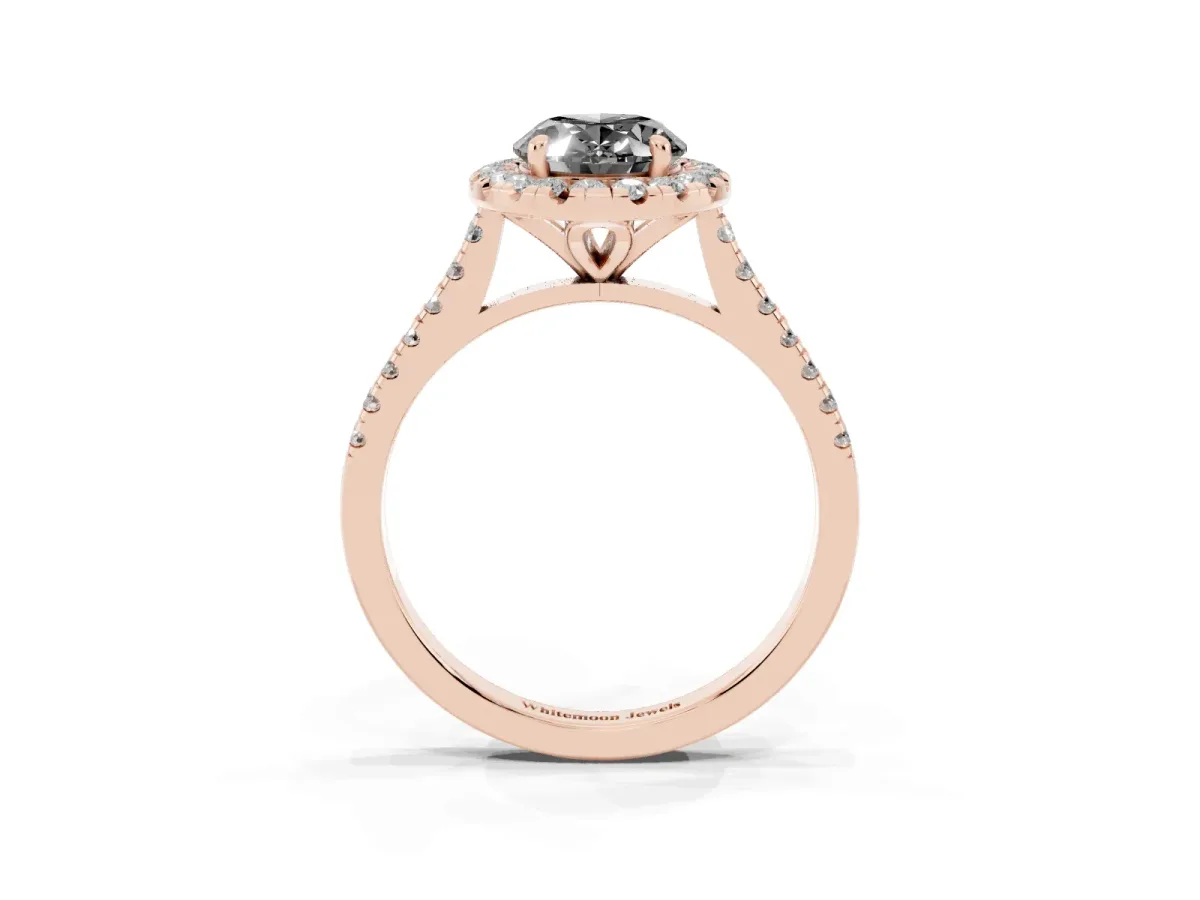 Fancy Black Oval Cut Diamond Cushion Halo Ring with Pavé Band Rose gold