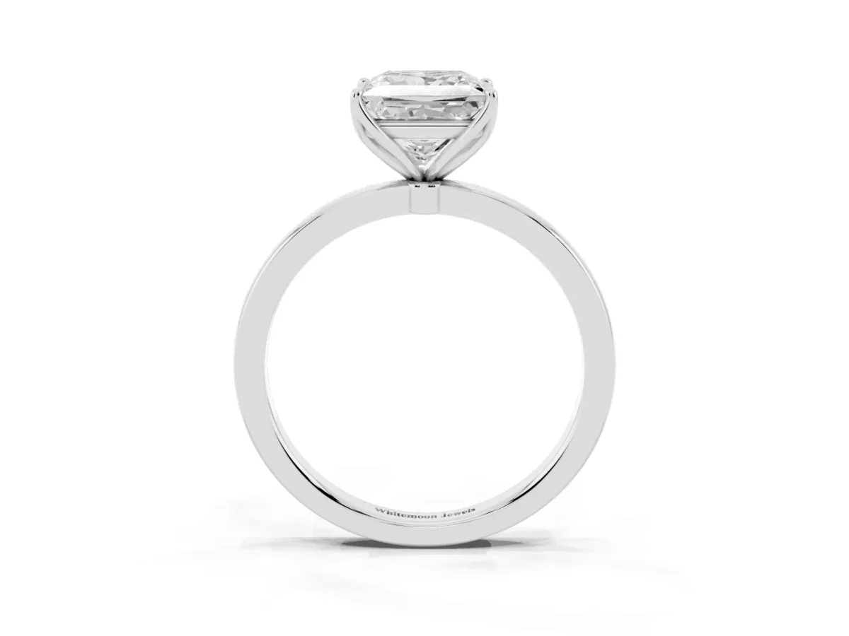 Princess Cut Diamond Solitaire Ring with Thin Band and Prong Setting Silver
