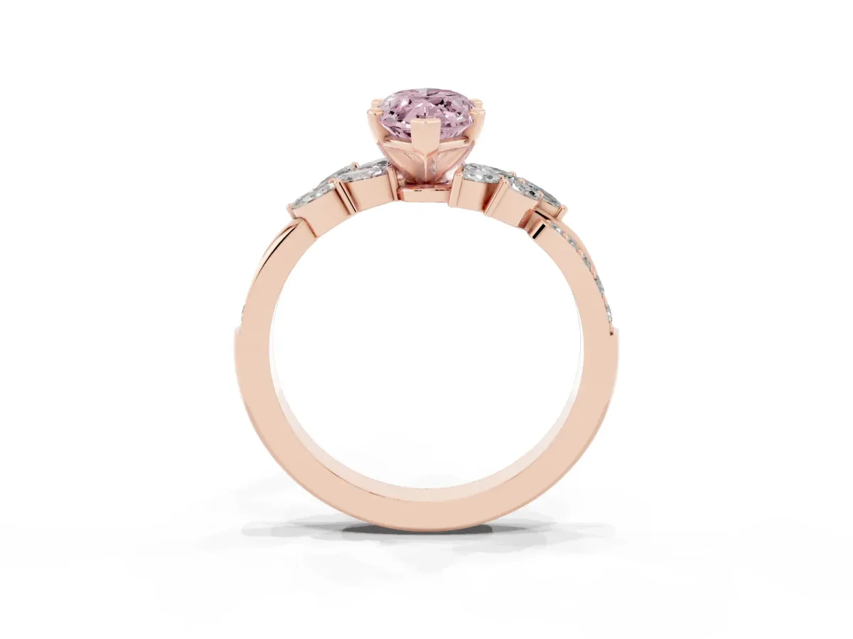 Fancy Pink Marquise Cut Solitaire Marquise Twist Band with Six-Prong Setting Rose gold
