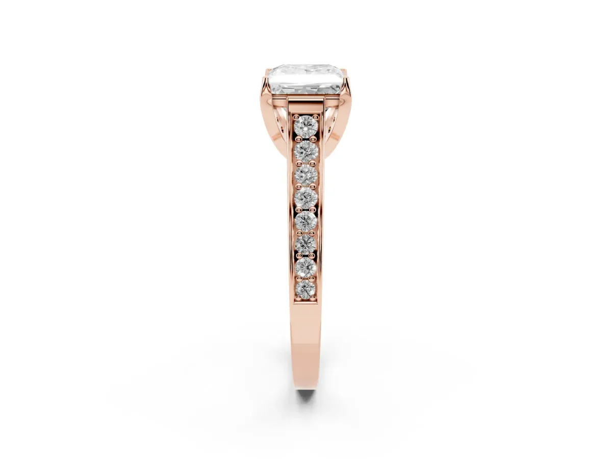 Princess Cut Brilliant Cut Diamond Engagement Ring with Pavé Band and Four-Prong Setting Rose gold
