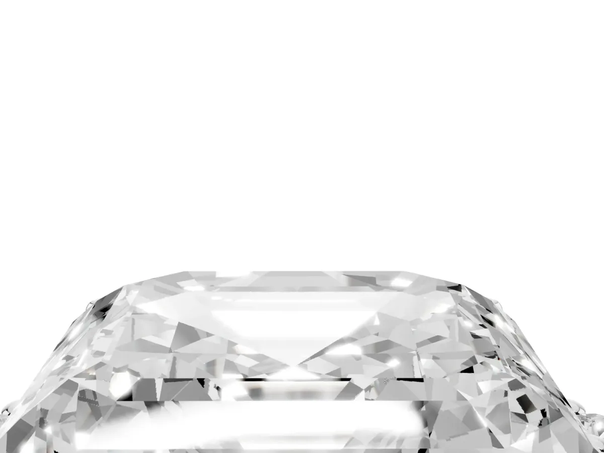 Asscher Cut Cut Three-Stone Solitaire Ring with Round Accent Diamonds and Four-Prong Setting Silver