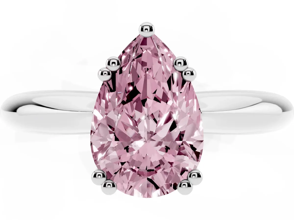 Fancy Pink Pear Cut Cut Solitaire Engagement Ring with Tapered Band and Four-Prong Setting White gold