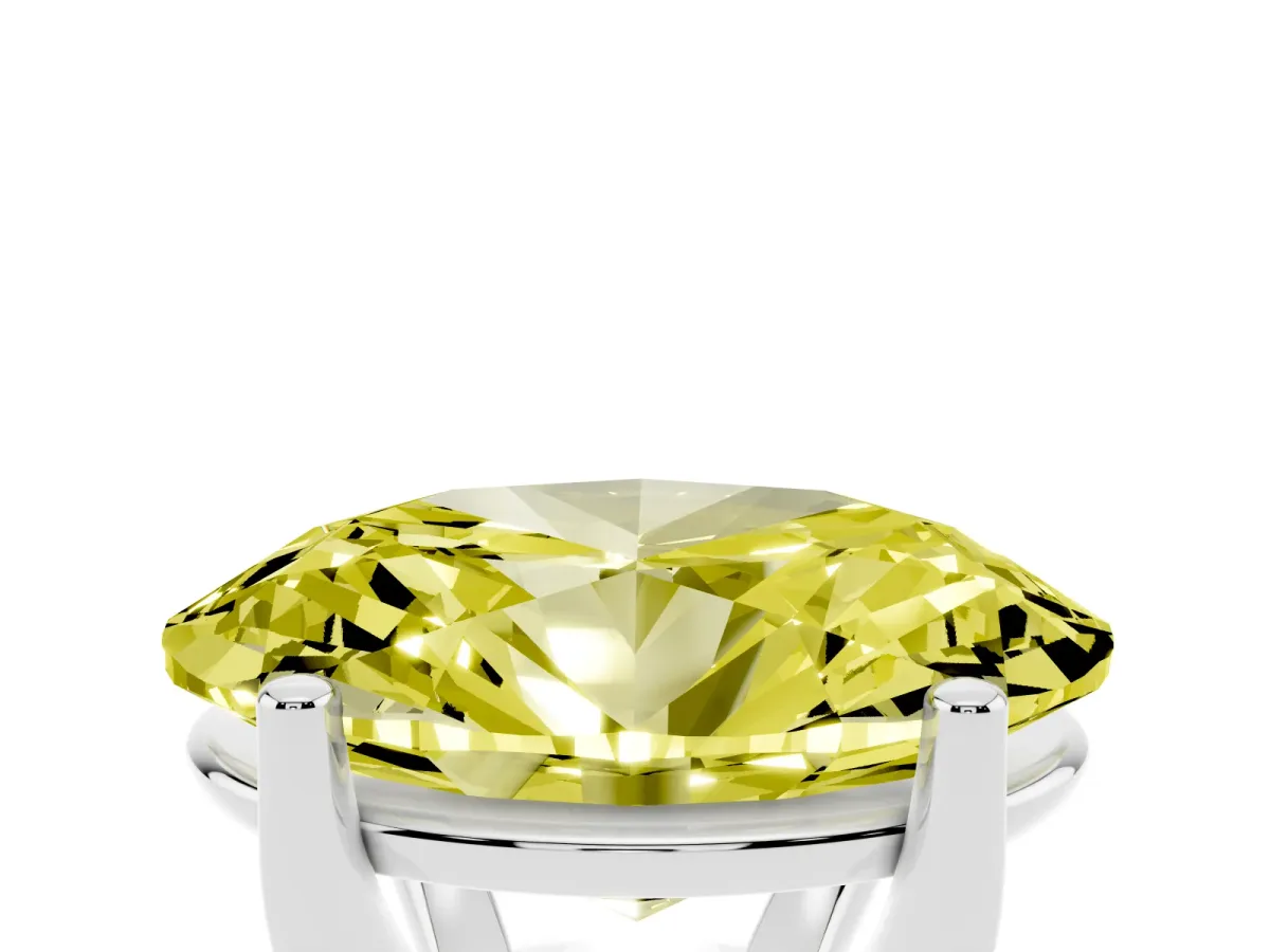 Fancy Yellow Oval Cut Cut Diamond Solitaire Engagement Ring with Tapered Plain Band and Four-Prong Setting Silver