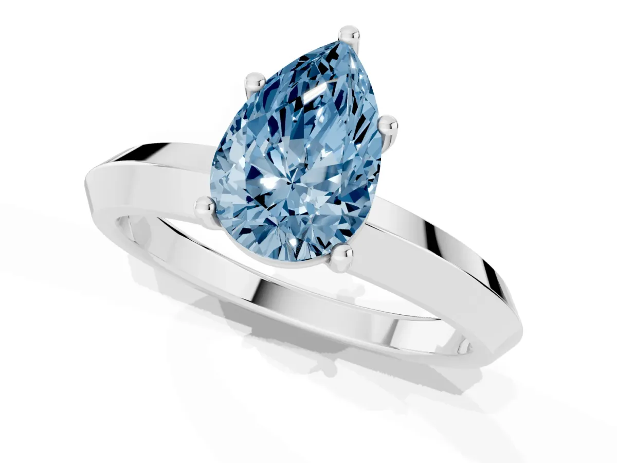 Fancy Blue Pear Cut Cut Solitaire Engagement Ring with Flat Band and Four-Prong Setting Platinum
