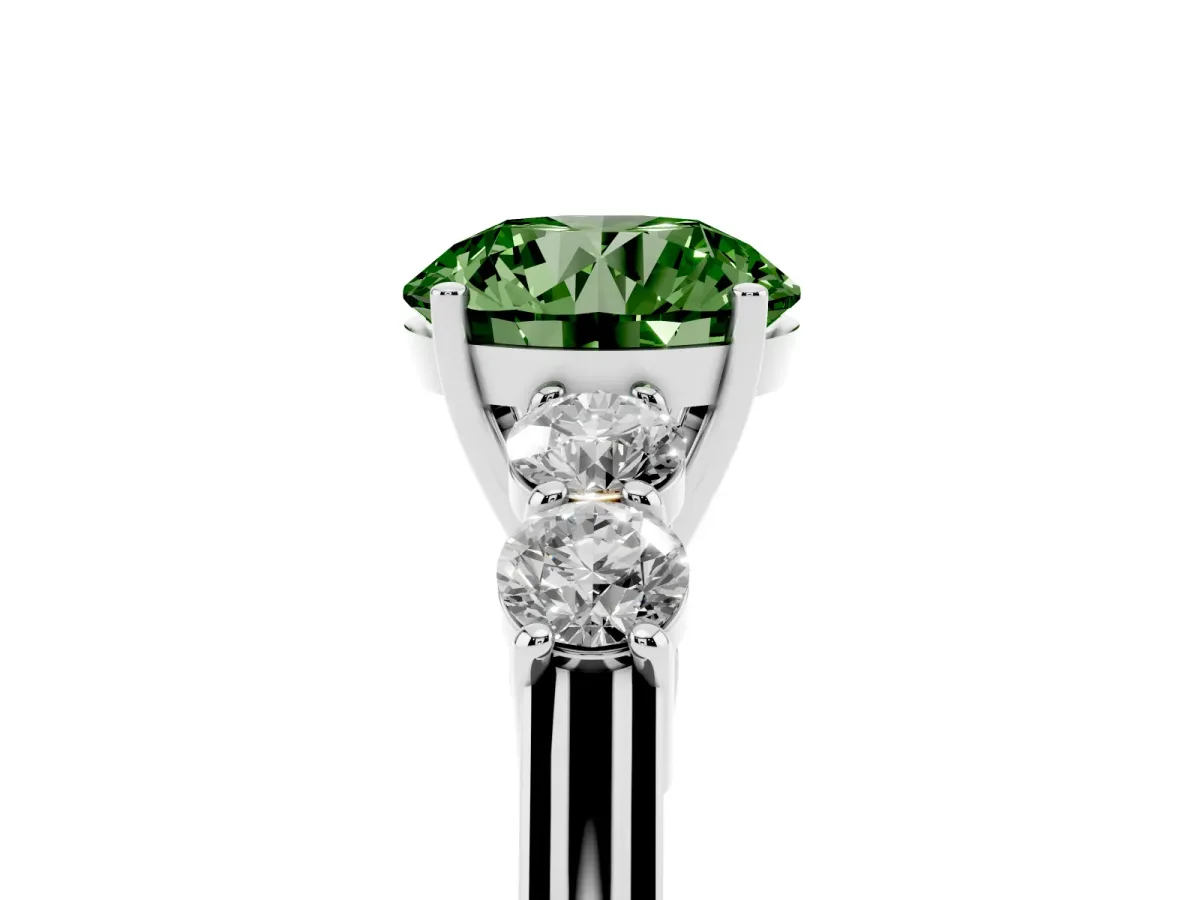 Fancy Green Round Cut Cut Diamond Five-Stone Prong Set White Gold Ring Silver