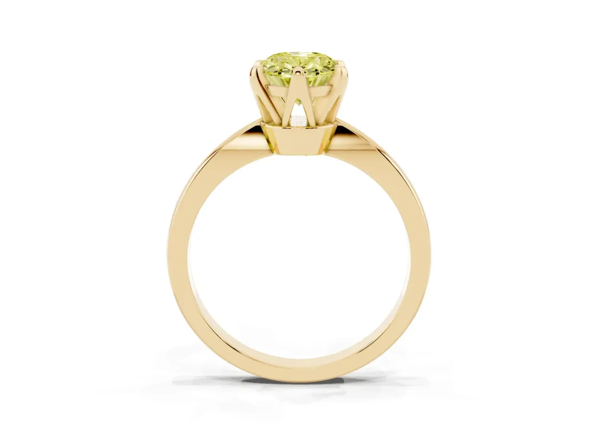 Fancy Yellow Oval Cut Solitaire Engagement Ring with Six-Prong Setting and Tapered Band Yellow gold