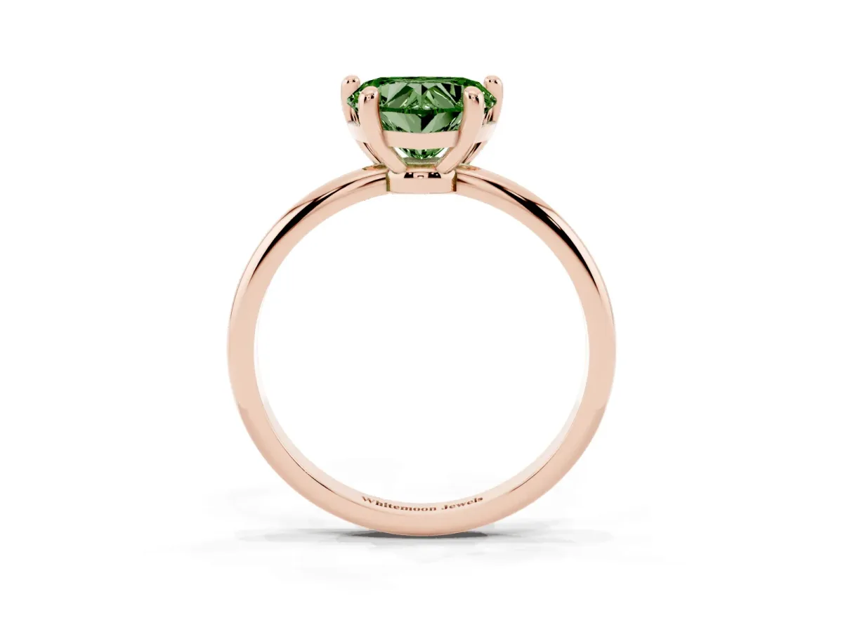 Fancy Green Heart Cut Solitaire Diamond Ring with 4-Prong Setting on a Classic Band Rose gold