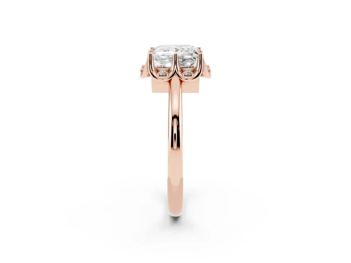 Princess Cut Halo Diamond Ring with Round Cluster Setting, Solitaire Band, and Four-Prong Setting Rose gold
