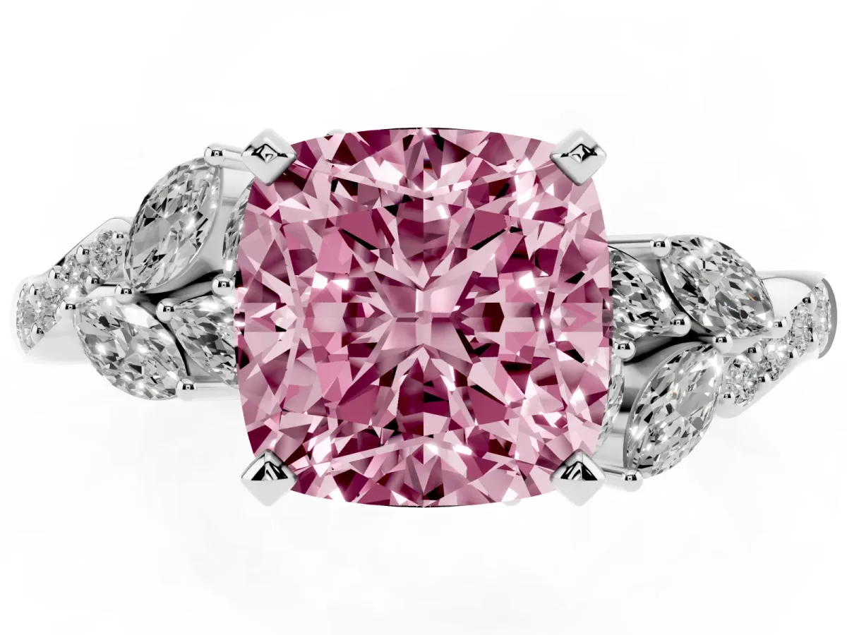 Fancy Pink Cushion Cut Solitaire Marquise Twist Band with Six-Prong Setting Silver