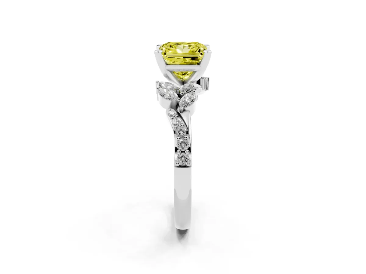 Fancy Yellow Princess Cut Solitaire Marquise Twist Band with Six-Prong Setting Silver