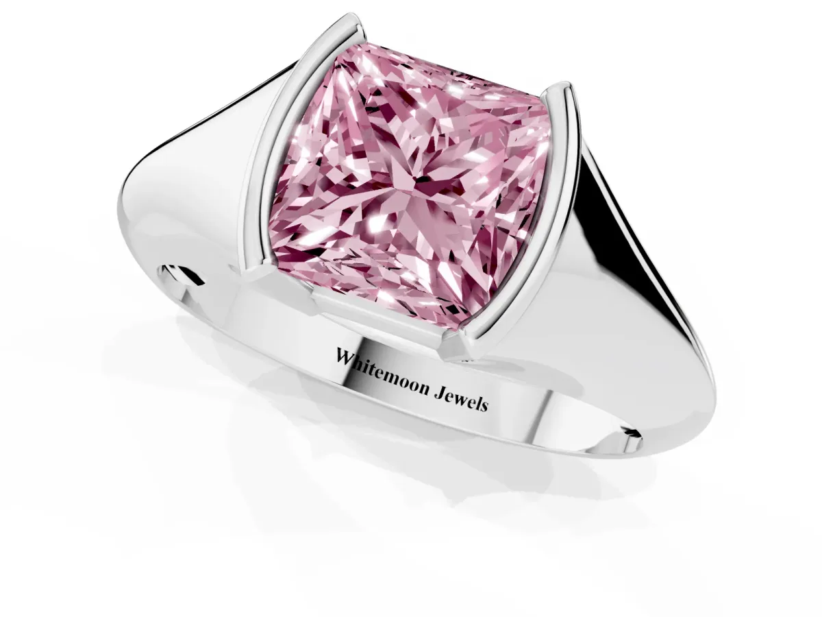 Fancy Pink Princess Cut Solitaire Tension Set Diamond Ring Platinum