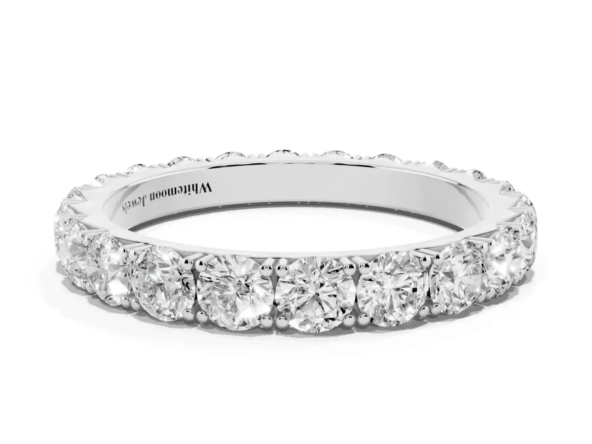 Round Diamond Eternity Band with Pavé Setting and Shared Prong Platinum