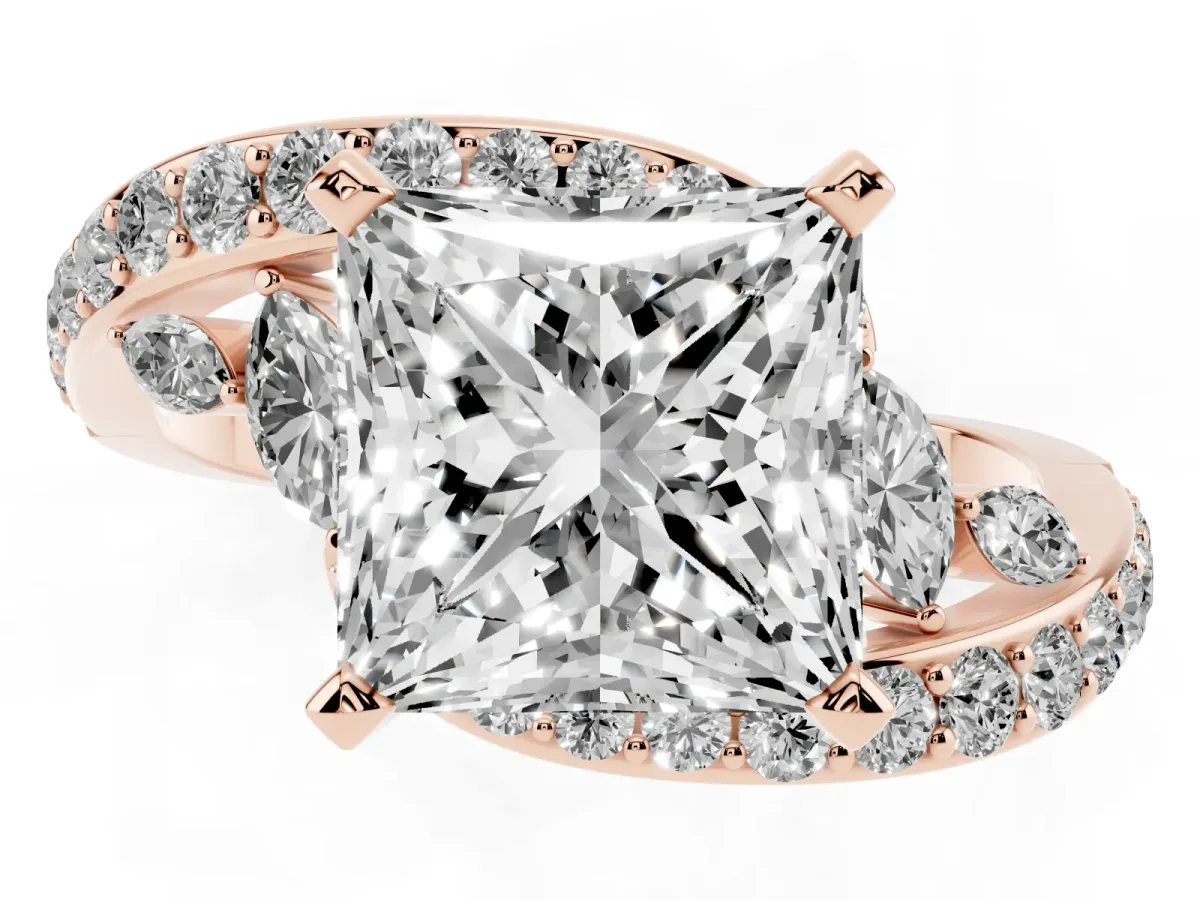 Princess Cut Solitaire with Pavé Twist Band and Four-Prong Setting Rose gold