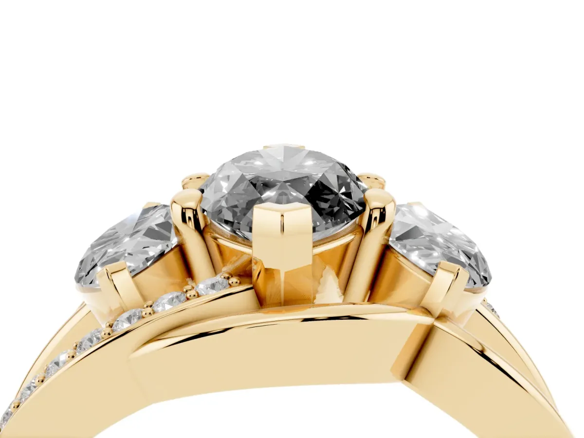 Fancy Black Three-Stone Marquise Cut Cut Diamond Split Shank Prong Set Ring Yellow gold