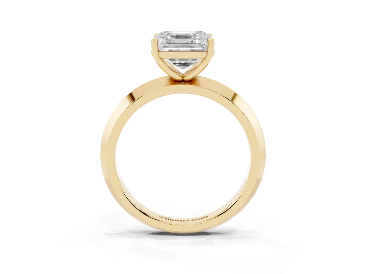 Asscher Cut Cut Solitaire Engagement Ring with Flat Band and Four-Prong Setting Yellow gold
