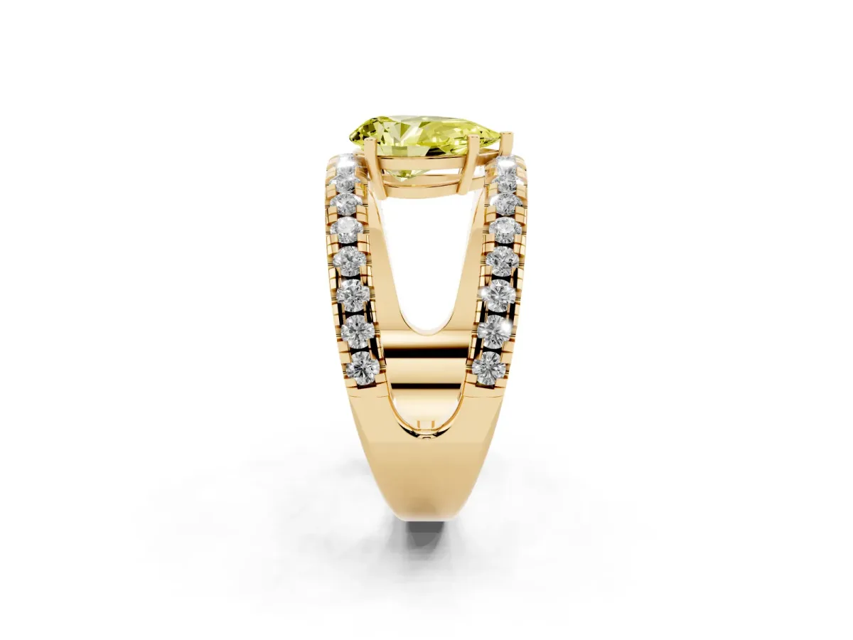 Fancy Yellow Pear Cut Solitaire Split Shank Pave Diamond Ring Yellow gold