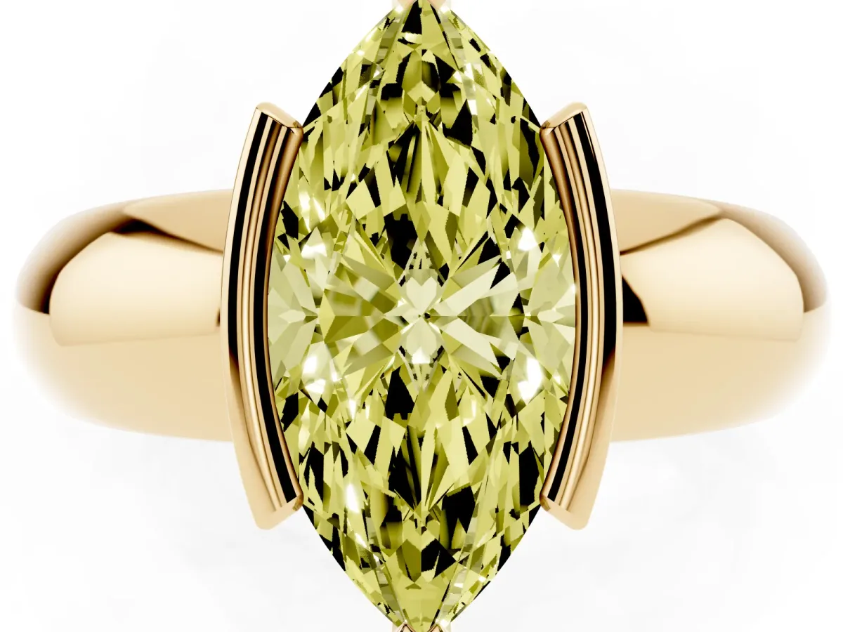 Fancy Yellow Marquise Cut Solitaire Tension Set Diamond Ring with Wide Band Yellow gold