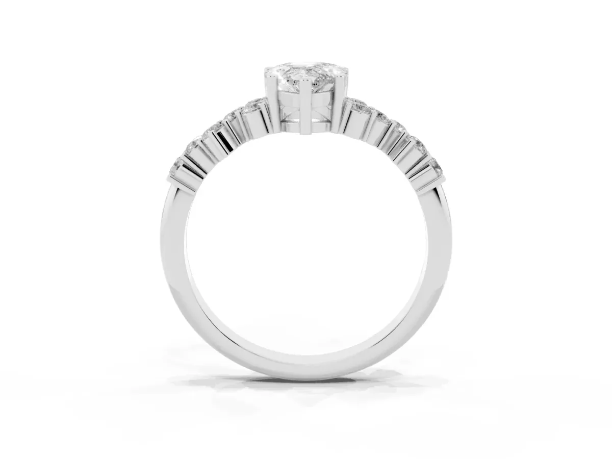 Pear Cut Diamond Scattered Round Accent Ring with Prong Setting White gold