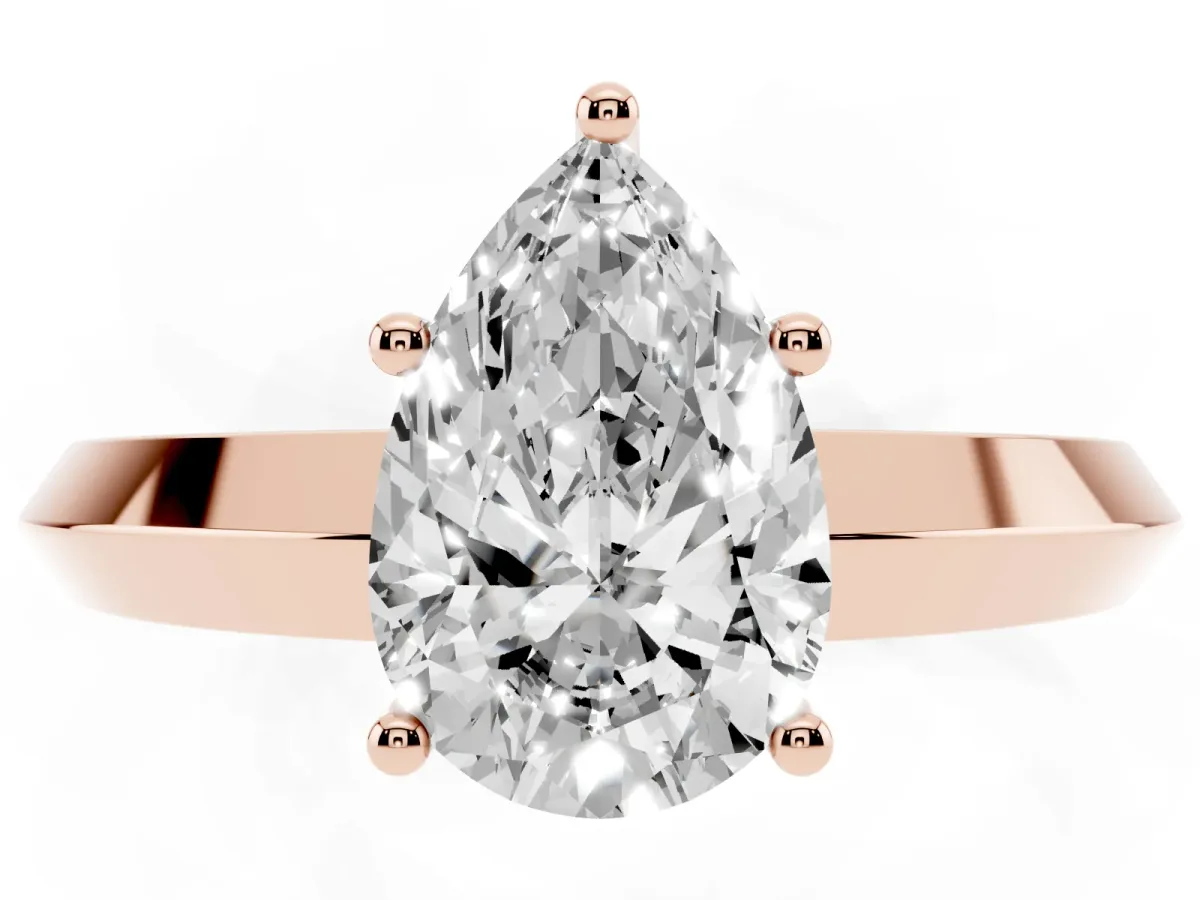 Pear Cut Cut Solitaire Engagement Ring with Flat Band and Four-Prong Setting Rose gold