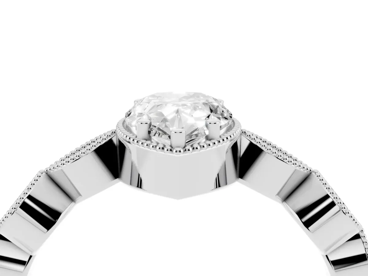 Pear Cut Diamond Vintage Milgrain Ring with Round Stations Silver