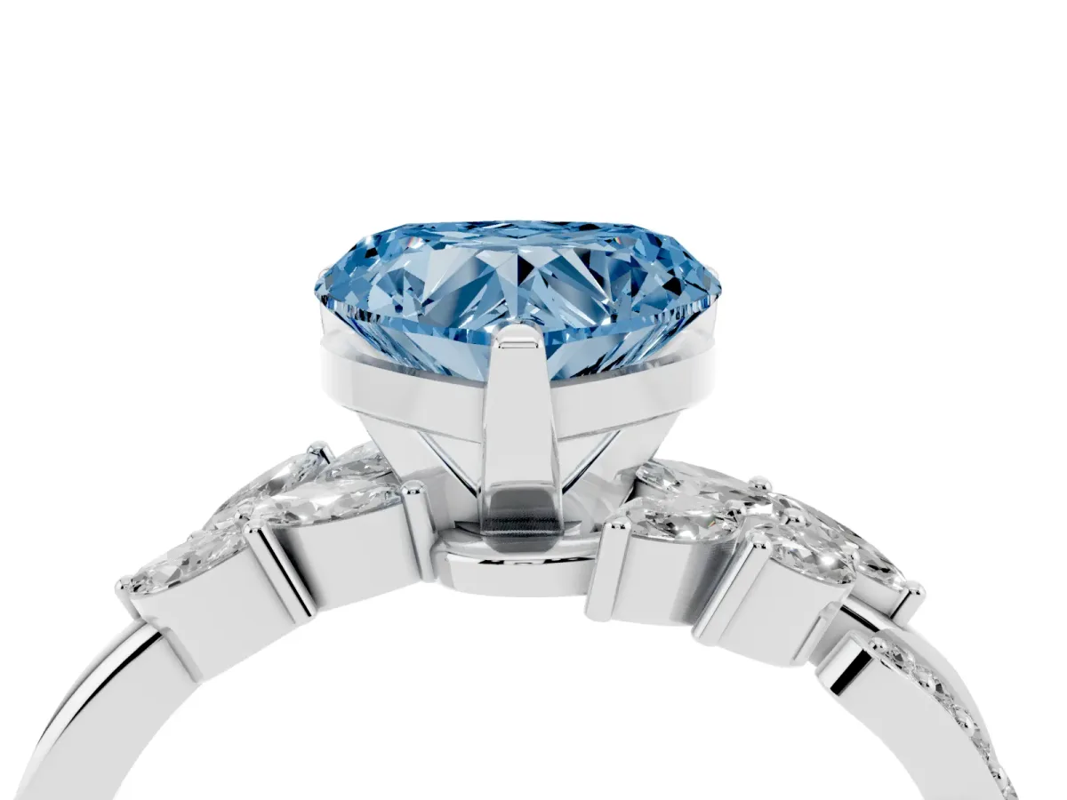 Fancy Blue Heart Cut Solitaire Marquise Twist Band with Six-Prong Setting Silver