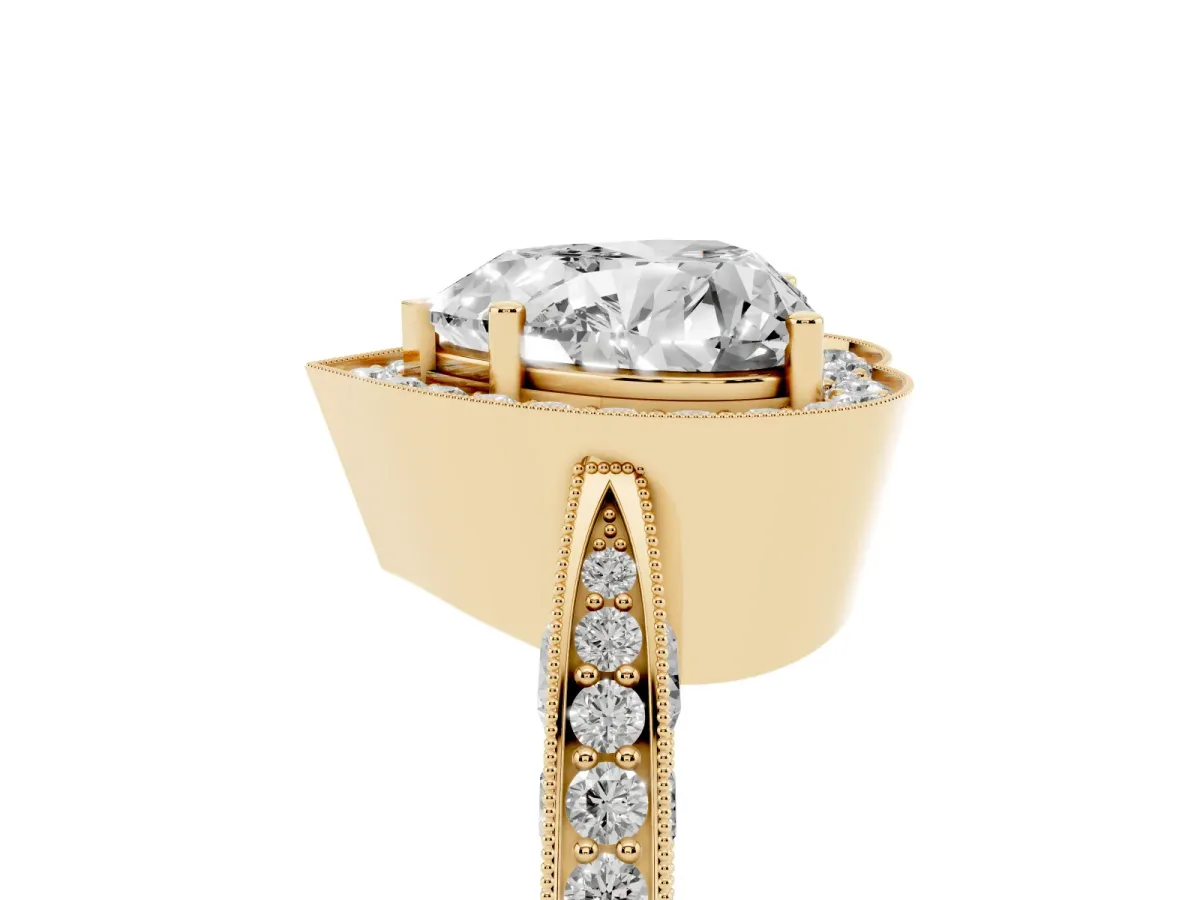 Heart Cut Halo Diamond Engagement Ring with Split Shank Band and Four-Prong Setting Yellow gold