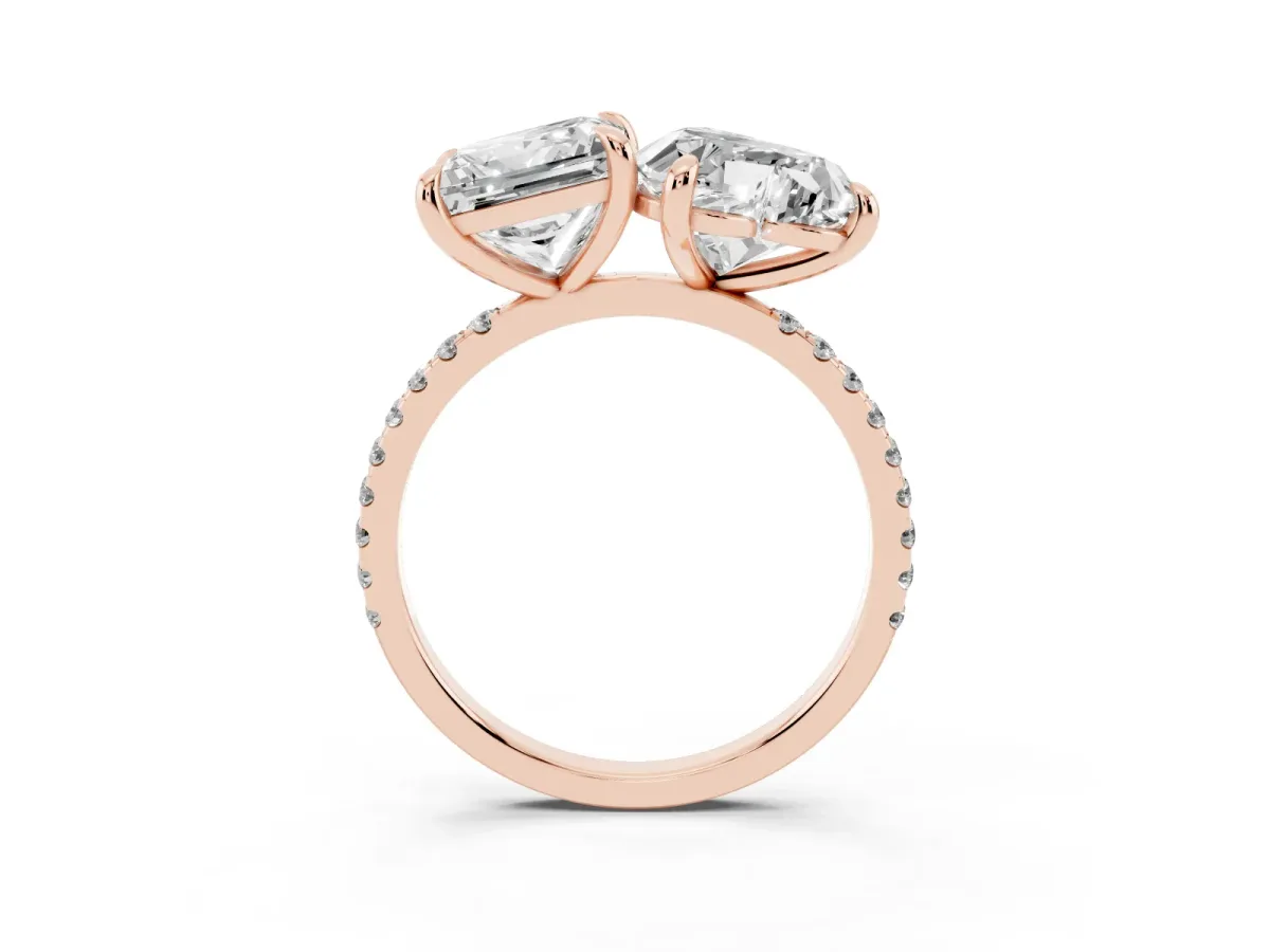 Heart and Princess Toi Moi Ring with Prong Setting and Pave Band Rose gold