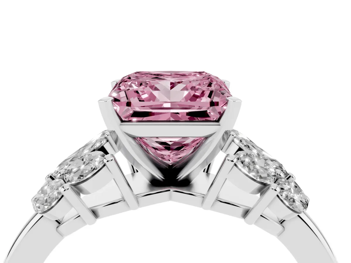 Fancy Pink Princess Cut Diamond Cluster Leaf Design Ring with Prong Setting Silver