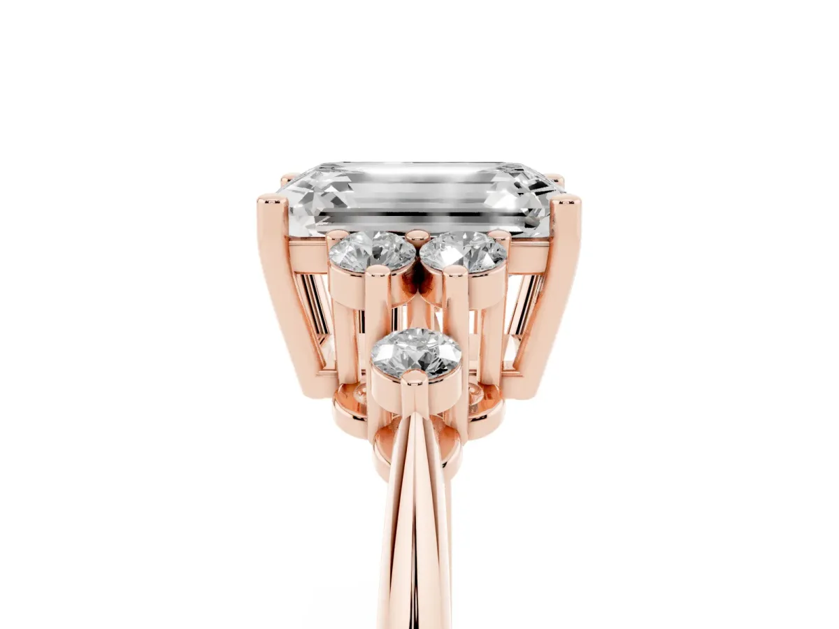 Emerald Cut Cut Diamond Cluster Ring with Solitaire Band and Four-Prong Setting Rose gold